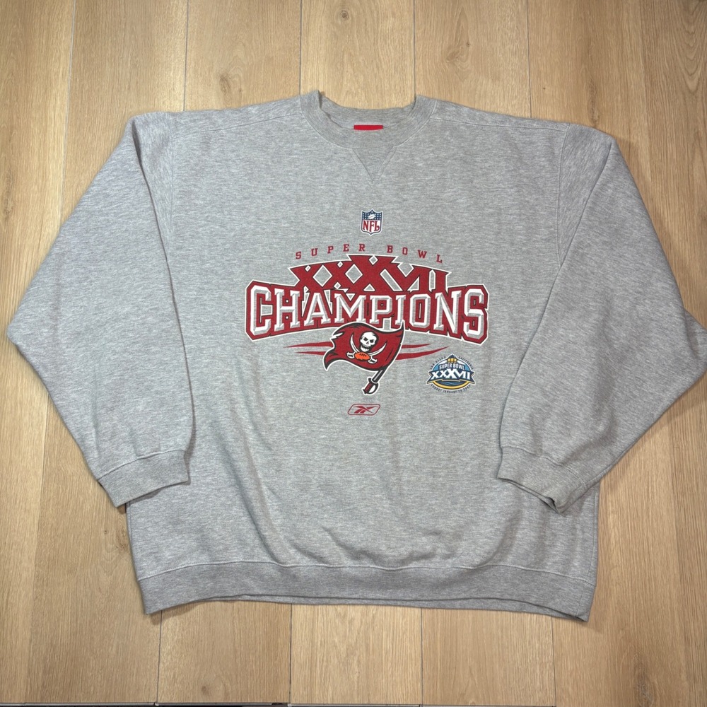 Reebok Tampa Bay Buccaneers Super Bowl XXXVII Champions Sweatshirt Gray Mens 2XL
